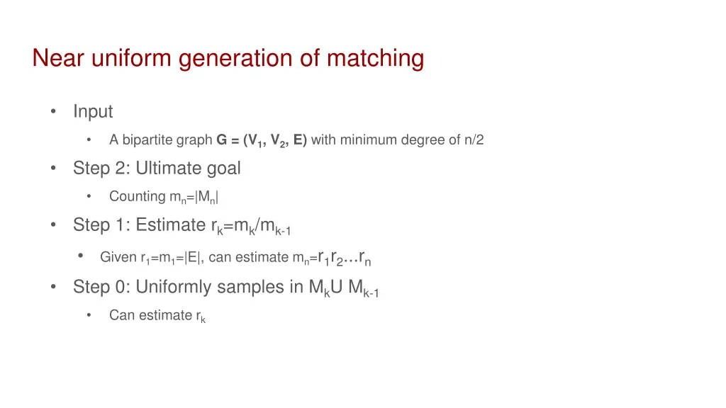 near uniform generation of matching