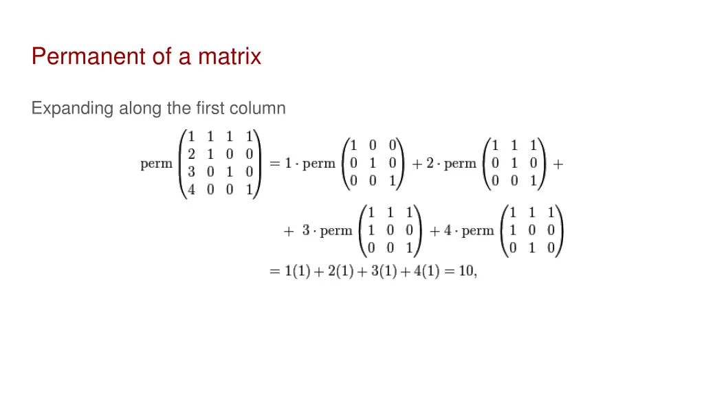 permanent of a matrix 1