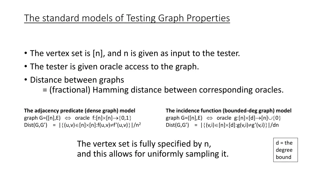 the standard models of testing graph properties