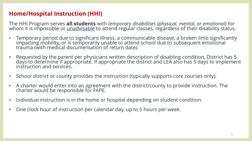 home hospital instruction hhi