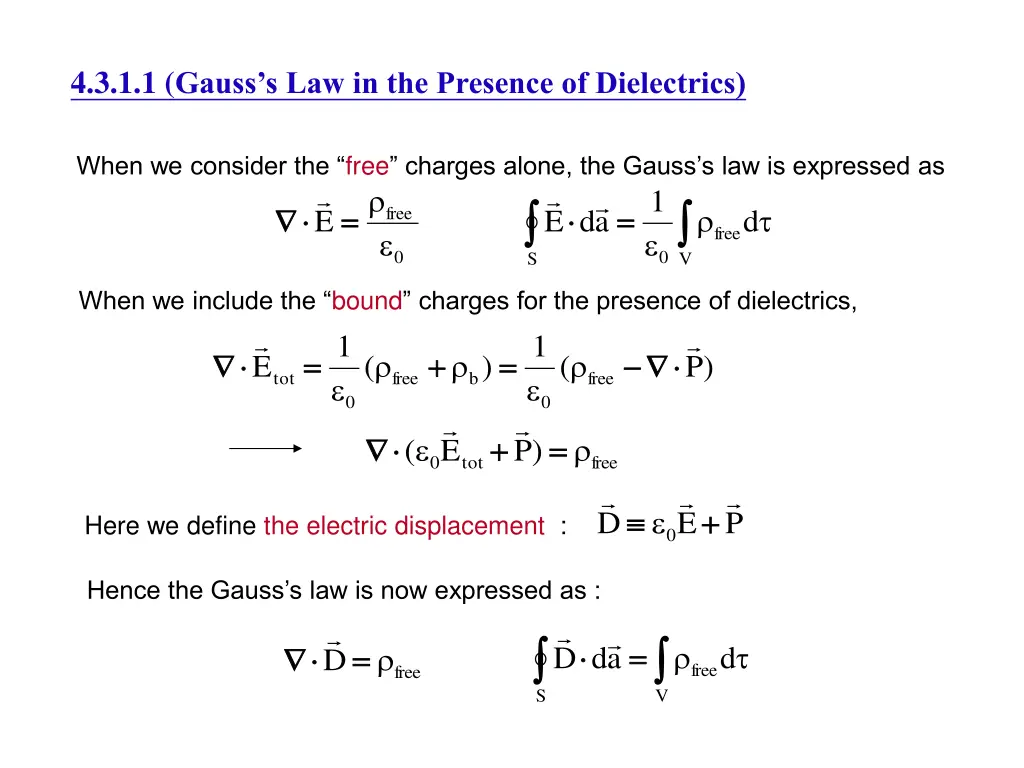 4 3 1 1 gauss s law in the presence of dielectrics