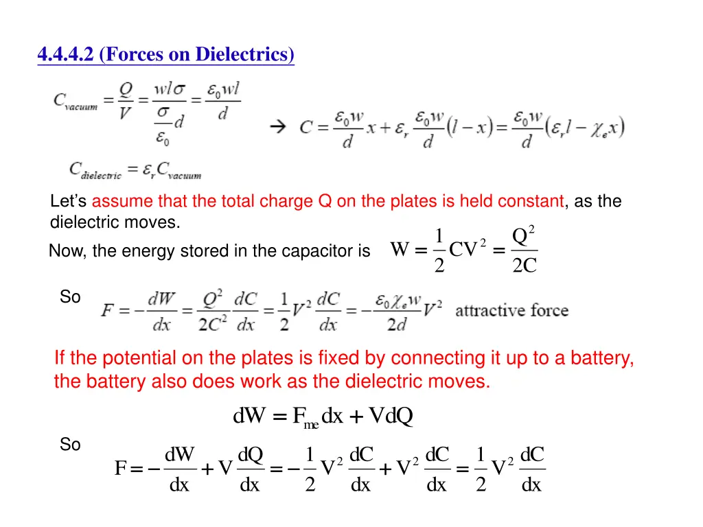 4 4 4 2 forces on dielectrics