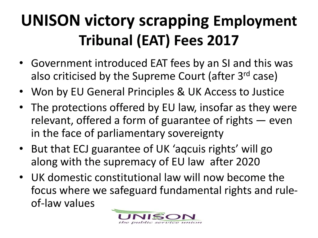 unison victory scrapping employment tribunal