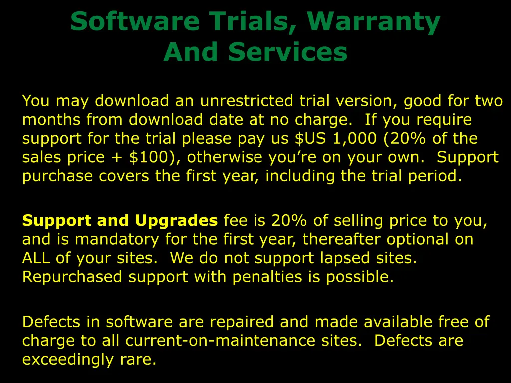 software trials warranty and services