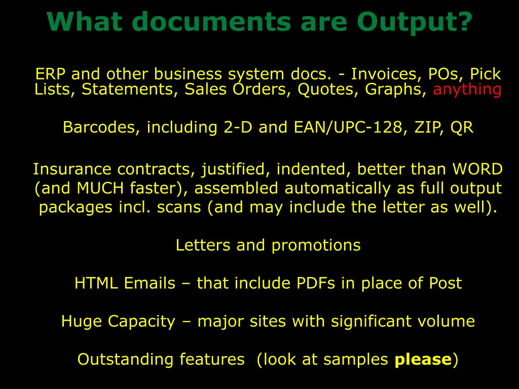 what documents are output