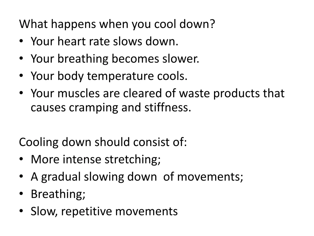 what happens when you cool down your heart rate