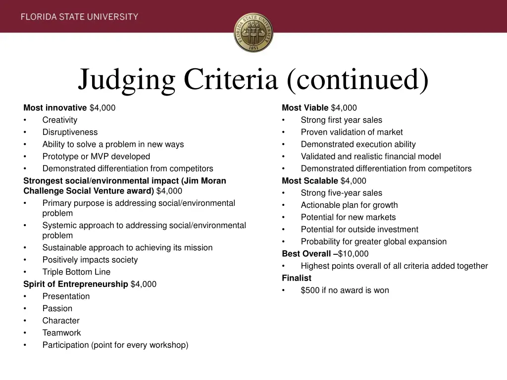 judging criteria continued