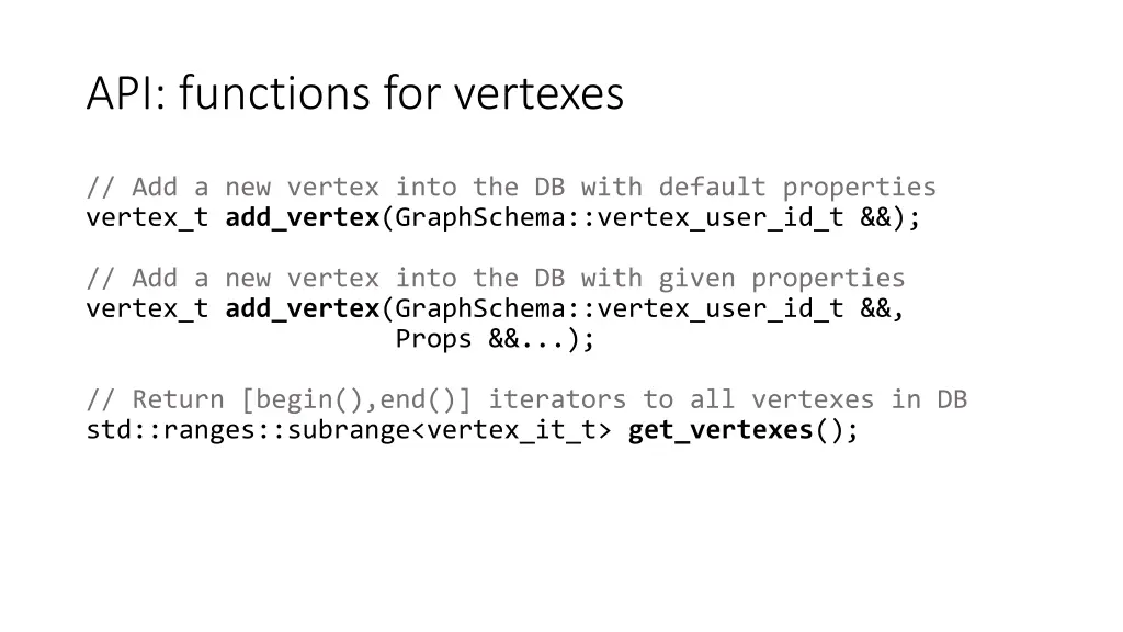 api functions for vertexes
