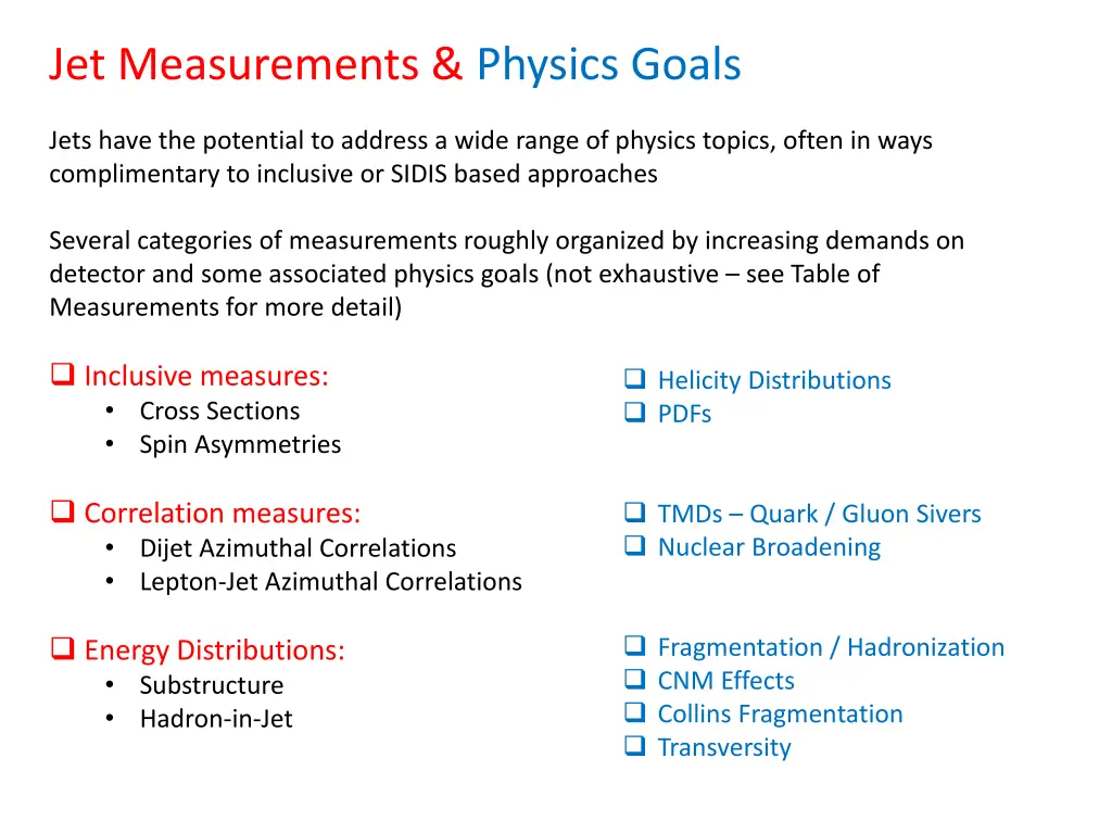 jet measurements physics goals