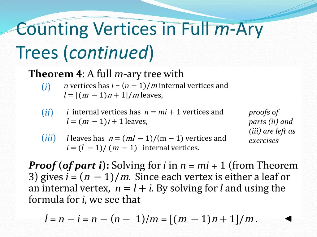 counting vertices in full m ary trees continued