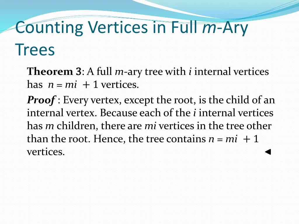 counting vertices in full m ary trees