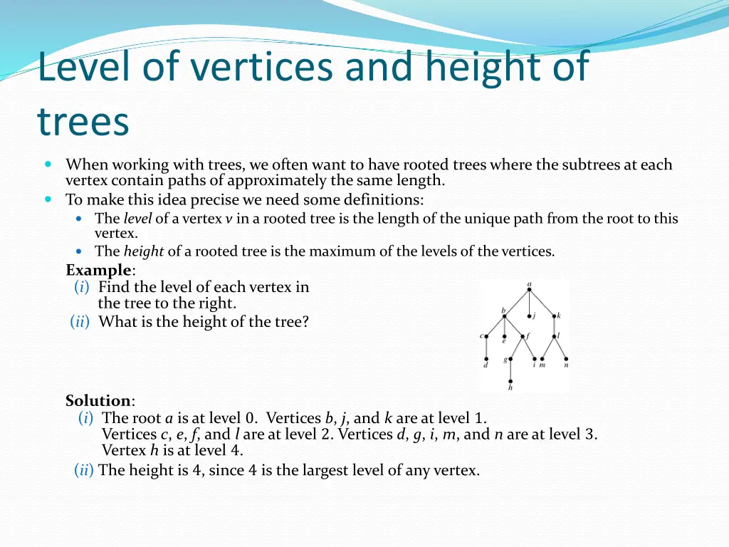 level of vertices and height of trees
