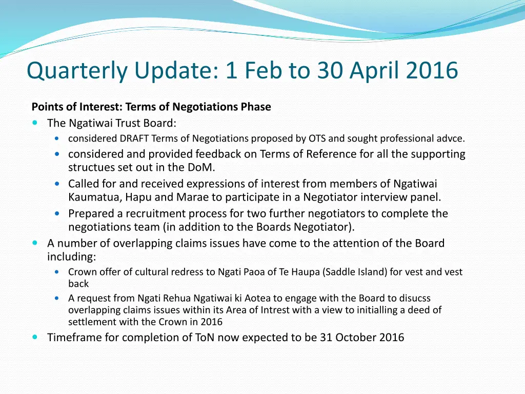 quarterly update 1 feb to 30 april 2016 1