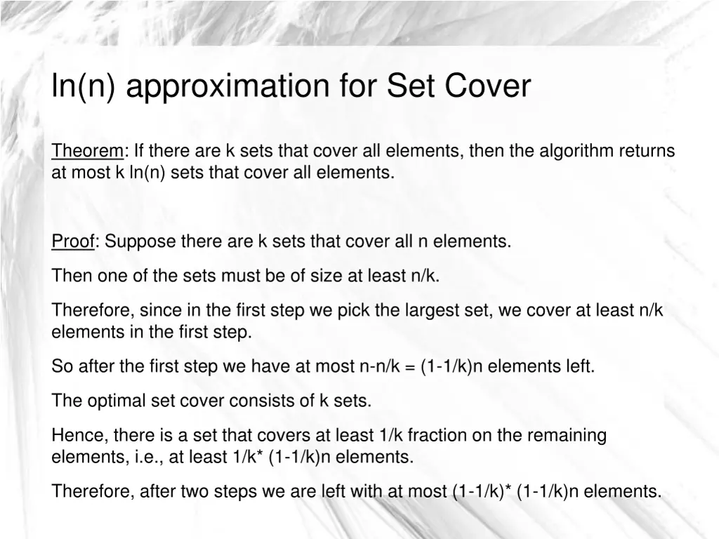 ln n approximation for set cover 5