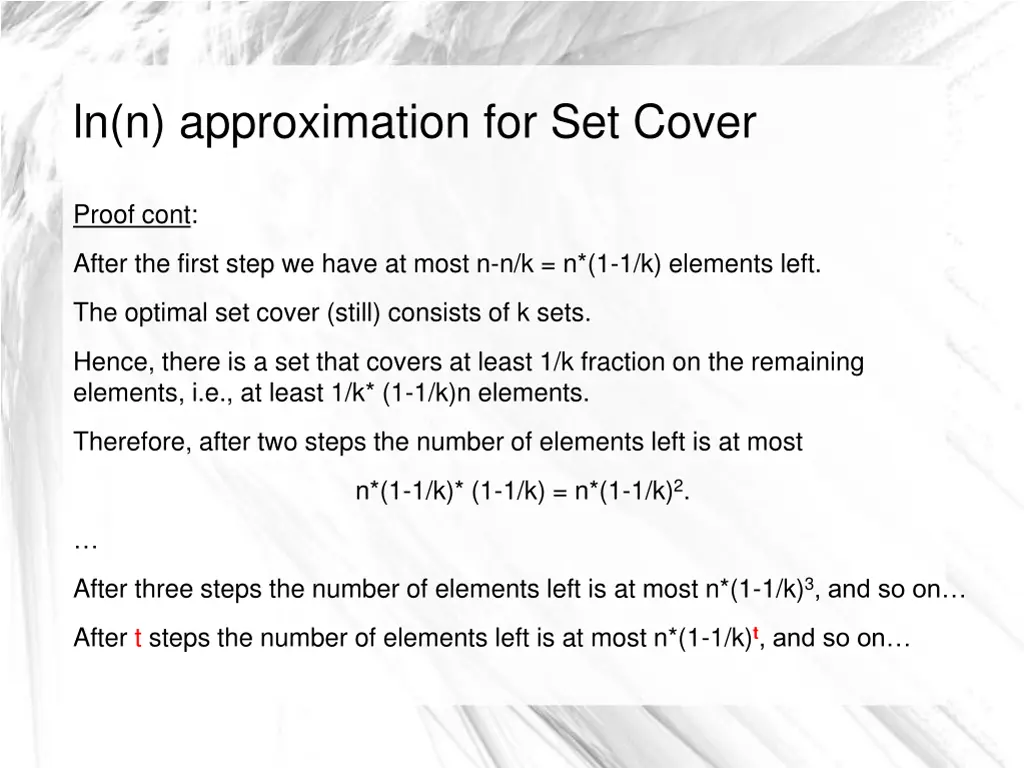 ln n approximation for set cover 6