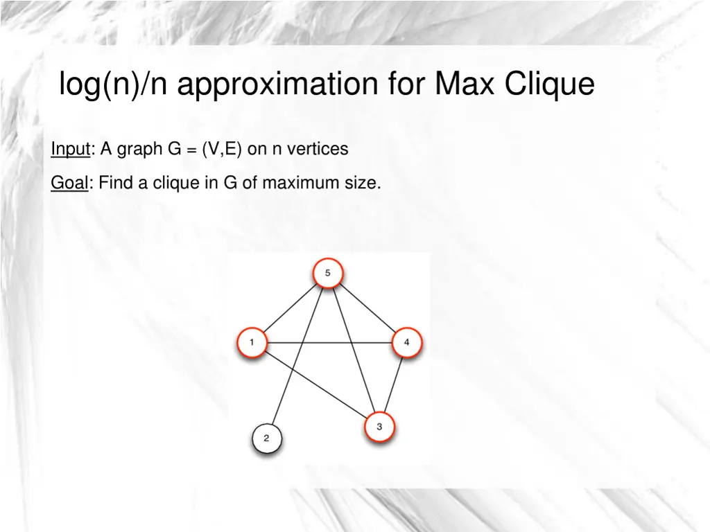 log n n approximation for max clique 1