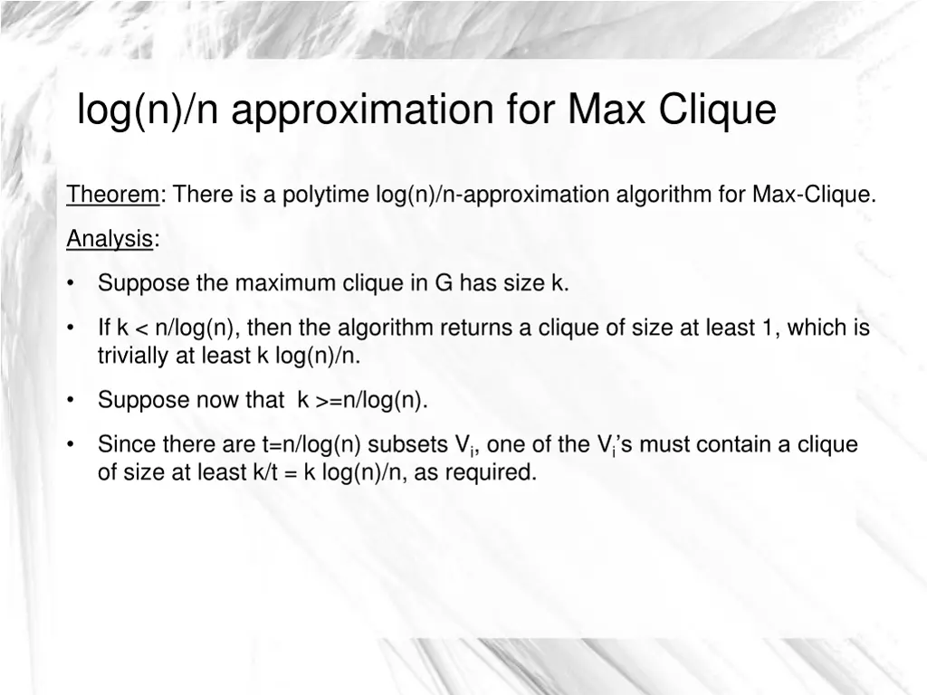 log n n approximation for max clique 5
