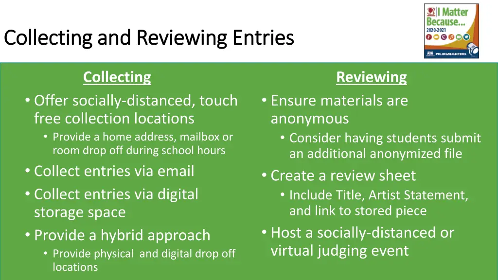 collecting and reviewing entries collecting