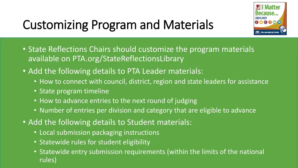 customizing program and materials customizing