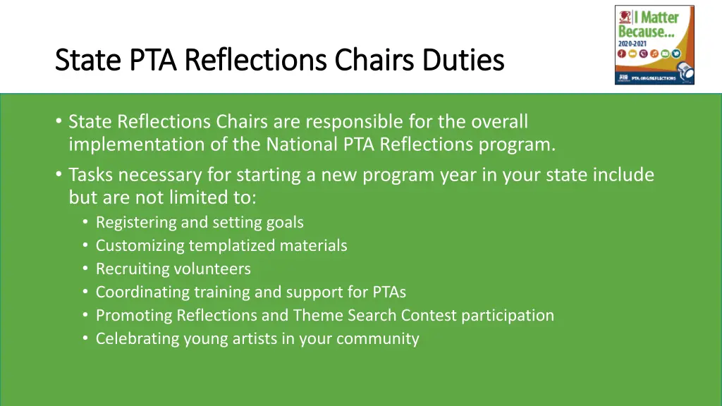 state pta reflections chairs duties state