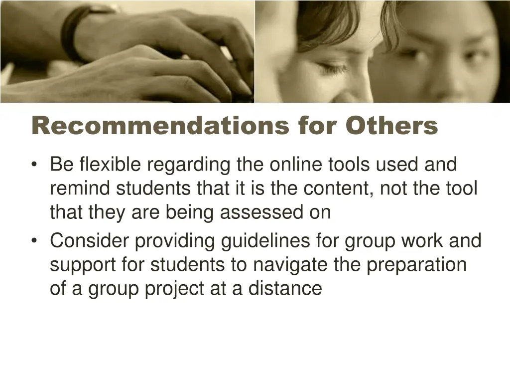 recommendations for others be flexible regarding