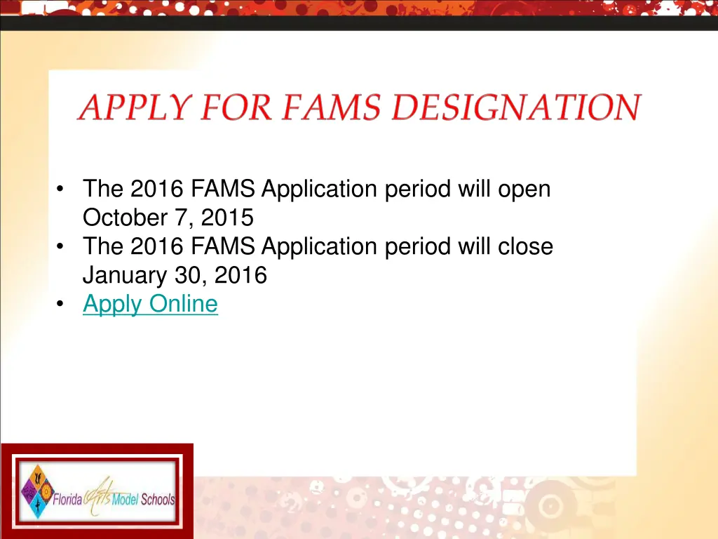 the 2016 fams application period will open