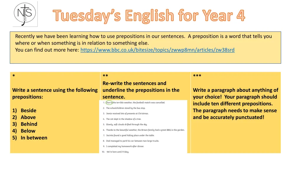 tuesday s english for year 4