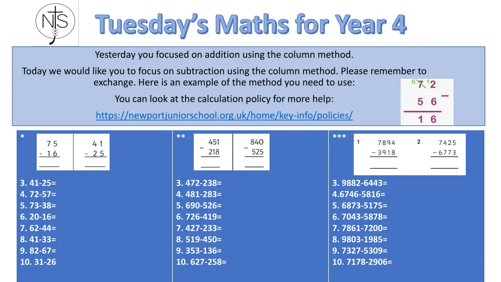 tuesday s maths for year 4