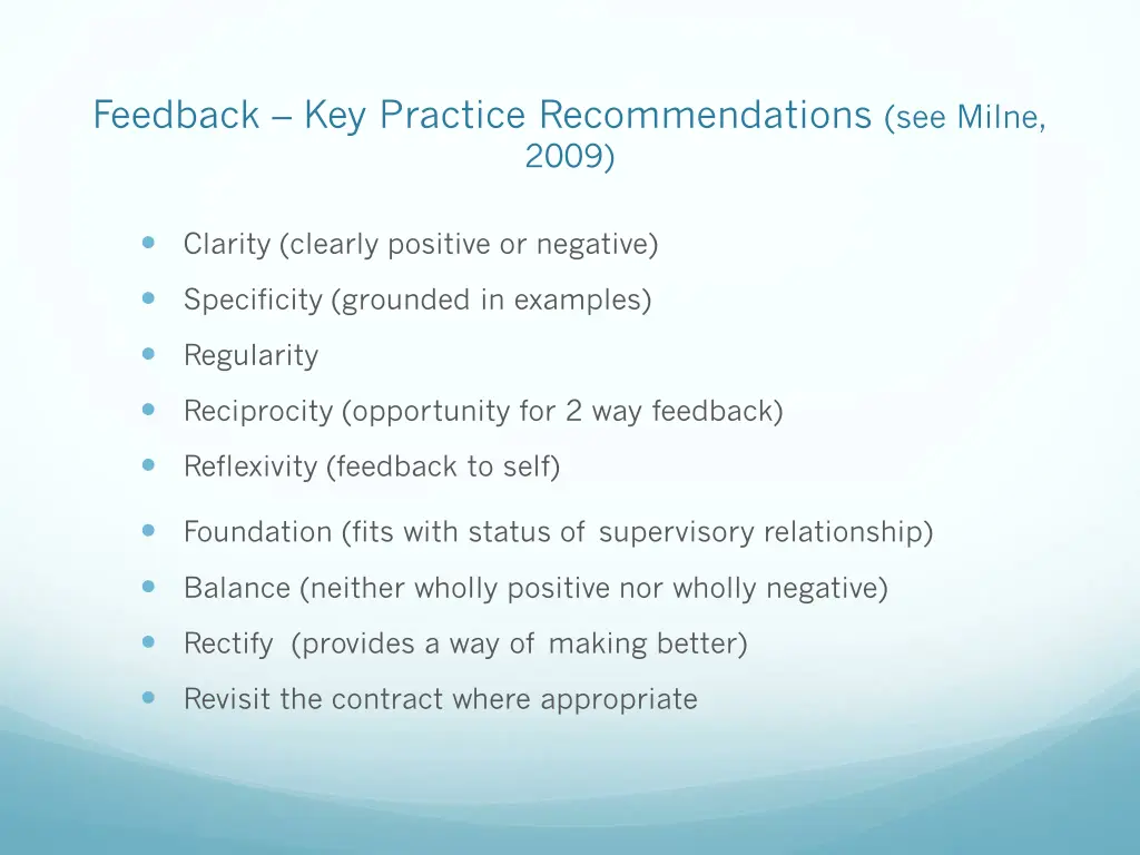 feedback key practice recommendations see milne