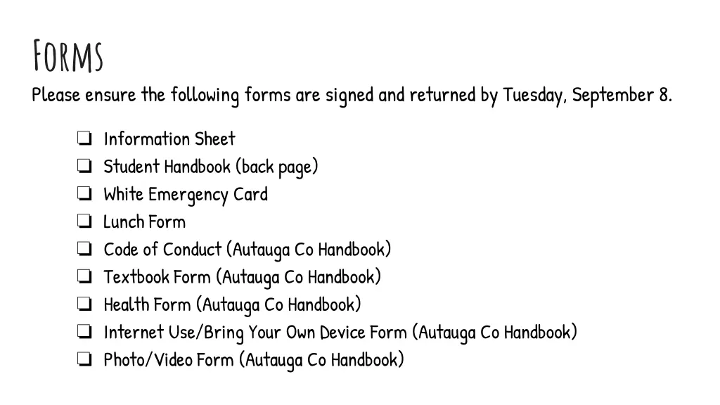 forms please ensure the following forms