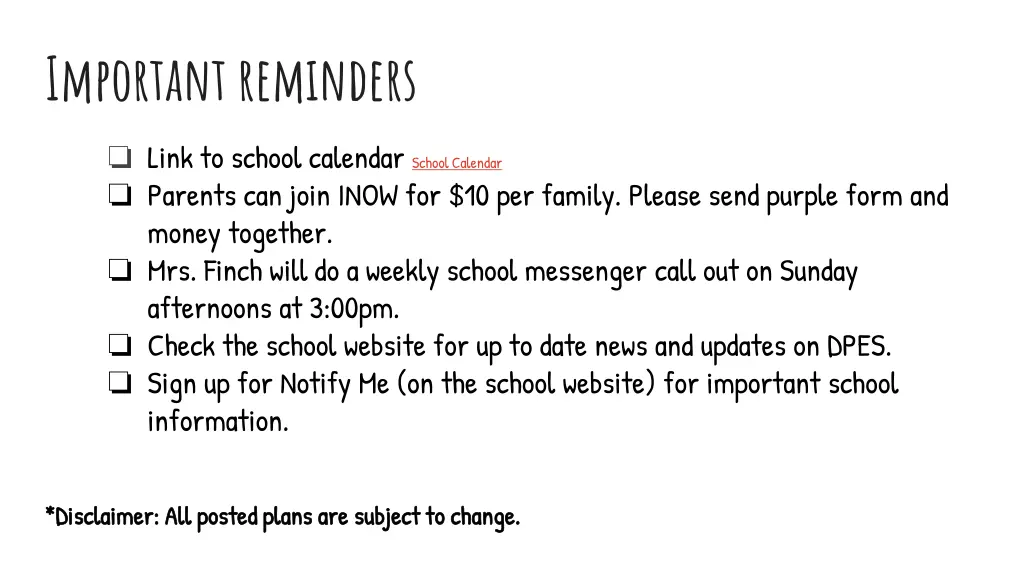 important reminders