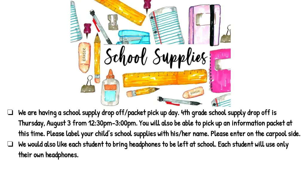 we are having a school supply drop off packet