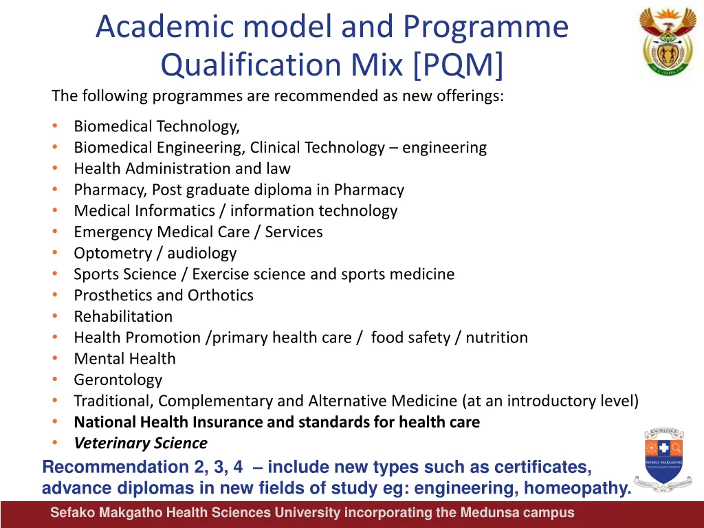 academic model and programme qualification