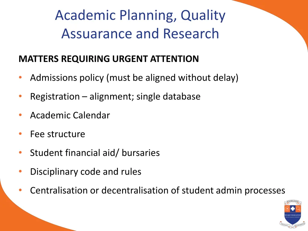 academic planning quality assuarance and research