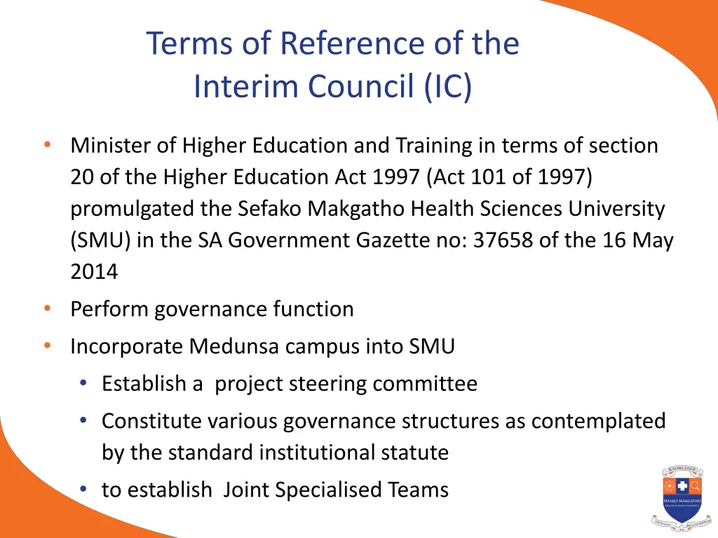 terms of reference of the interim council ic
