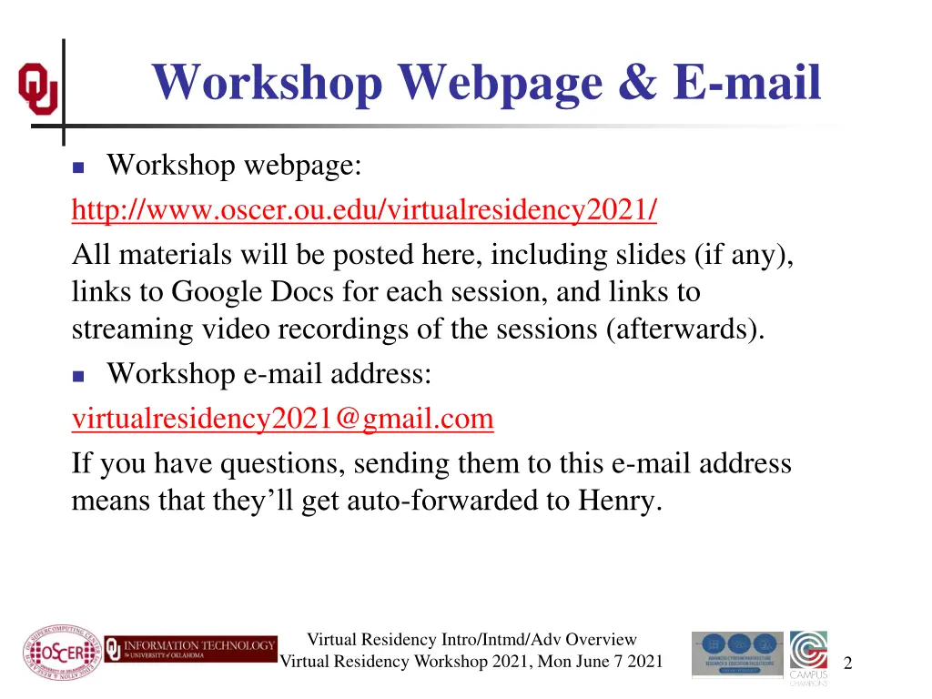 workshop webpage e mail
