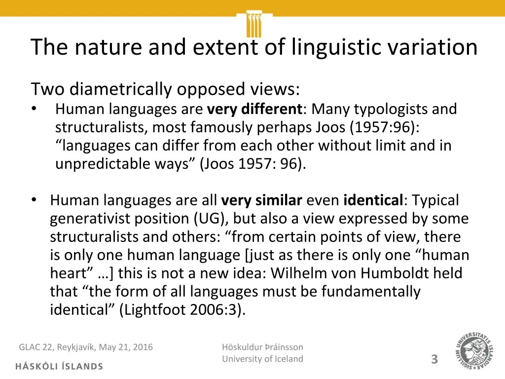the nature and extent of linguistic variation