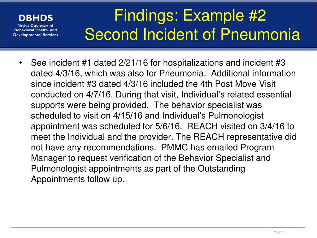 findings example 2 second incident of pneumonia