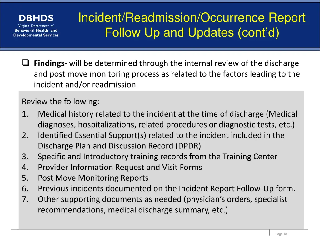 incident readmission occurrence report follow 1