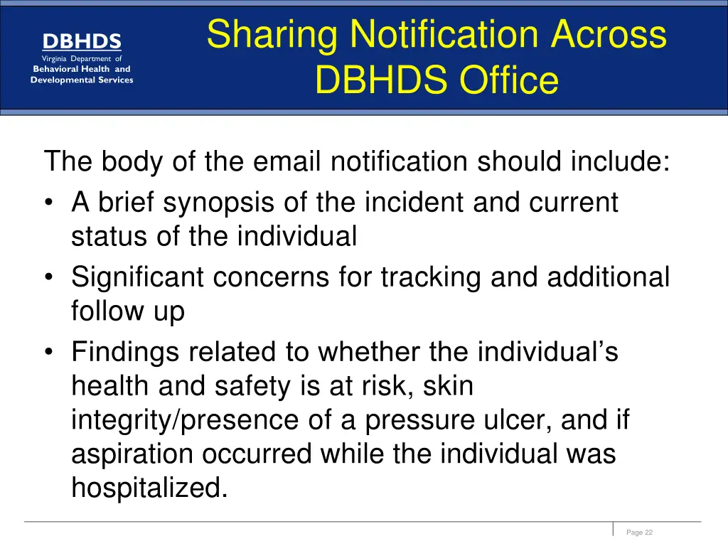 sharing notification across dbhds office