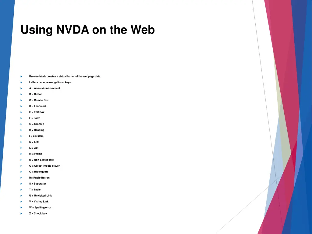 using nvda on the web