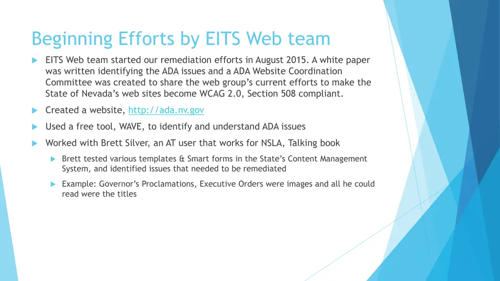 beginning efforts by eits web team