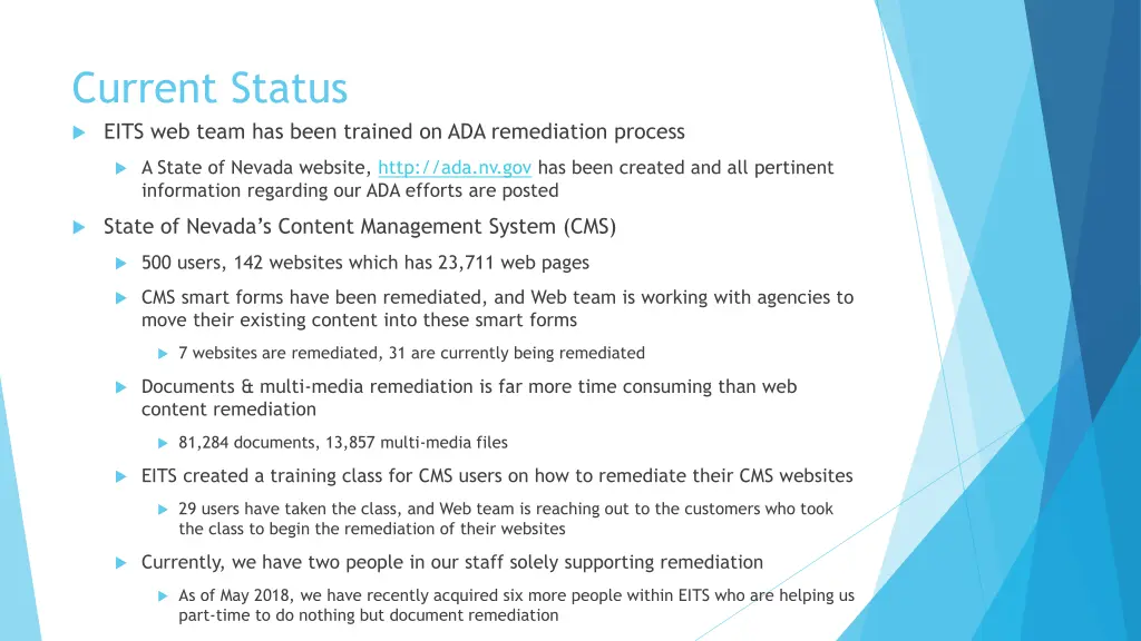 current status eits web team has been trained