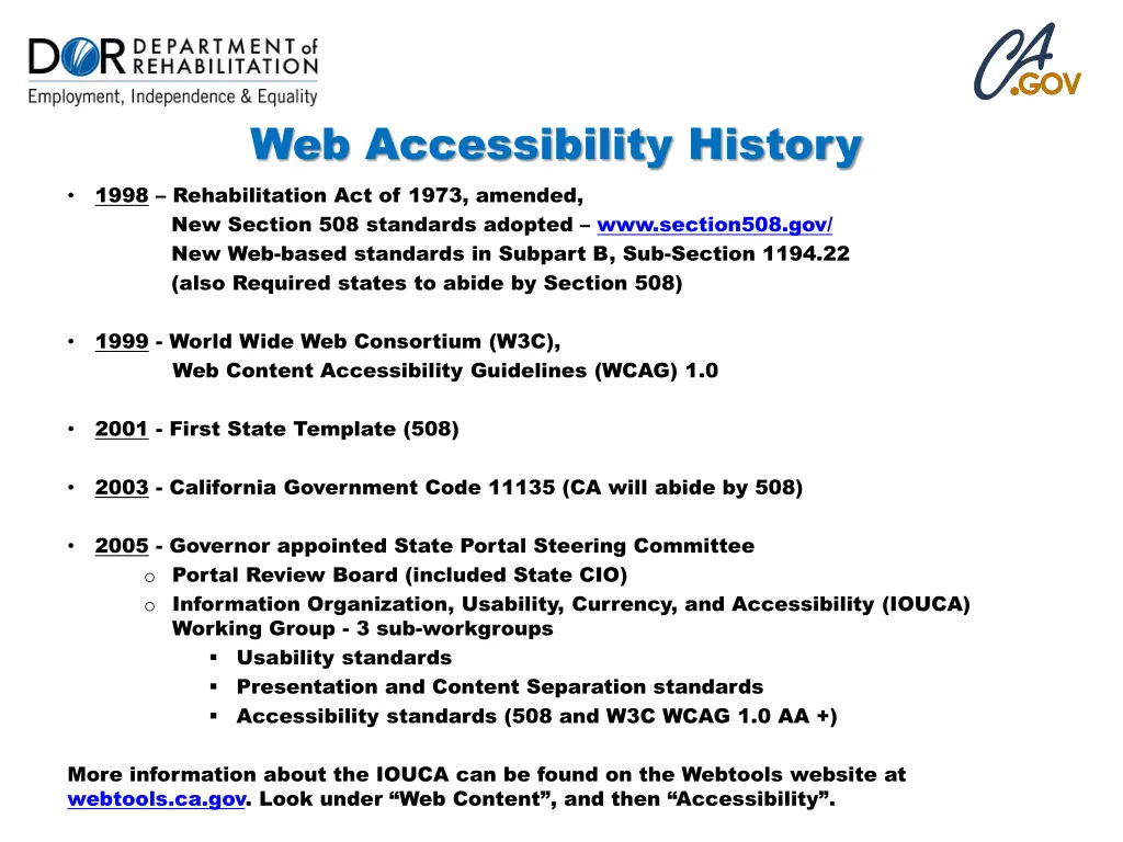 web accessibility history 1998 rehabilitation