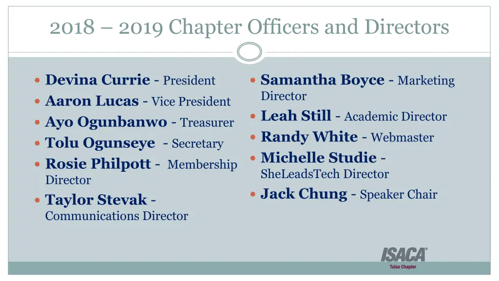 2018 2019 chapter officers and directors