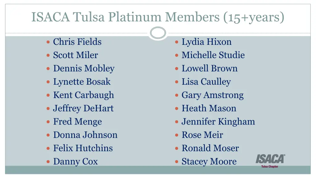 isaca tulsa platinum members 15 years