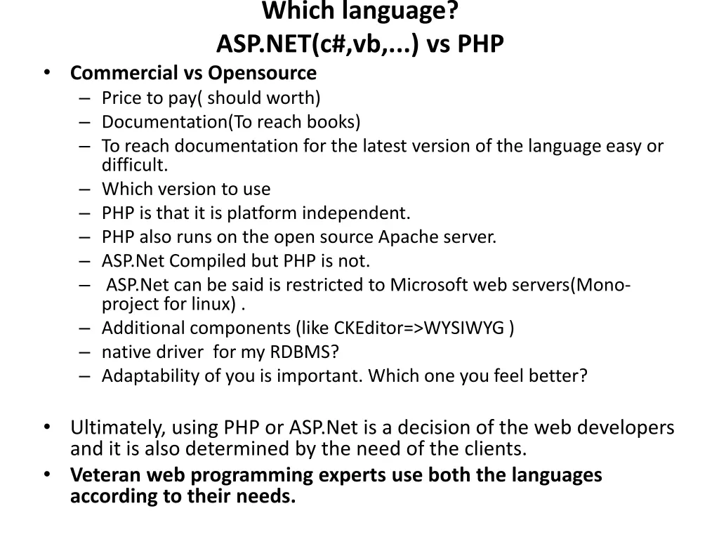 which language asp net c vb vs php