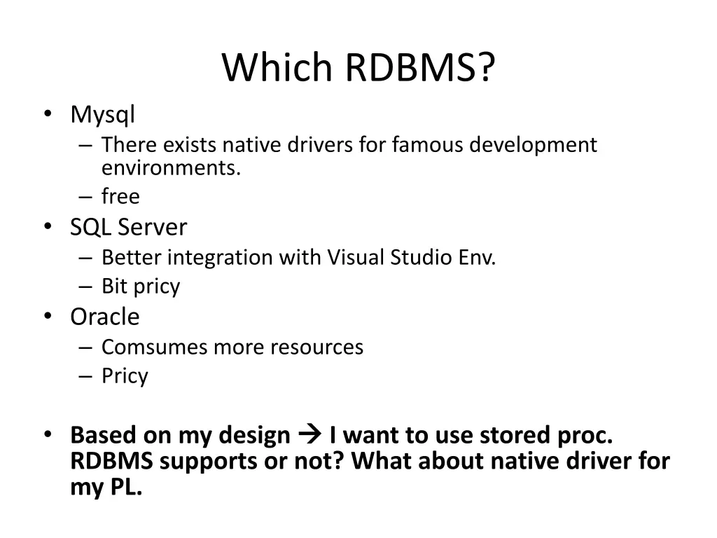 which rdbms