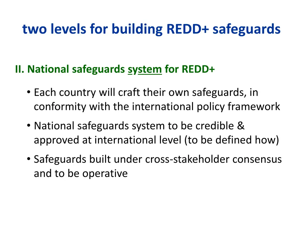 two levels for building redd safeguards 1