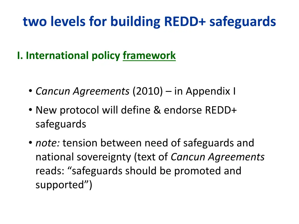 two levels for building redd safeguards